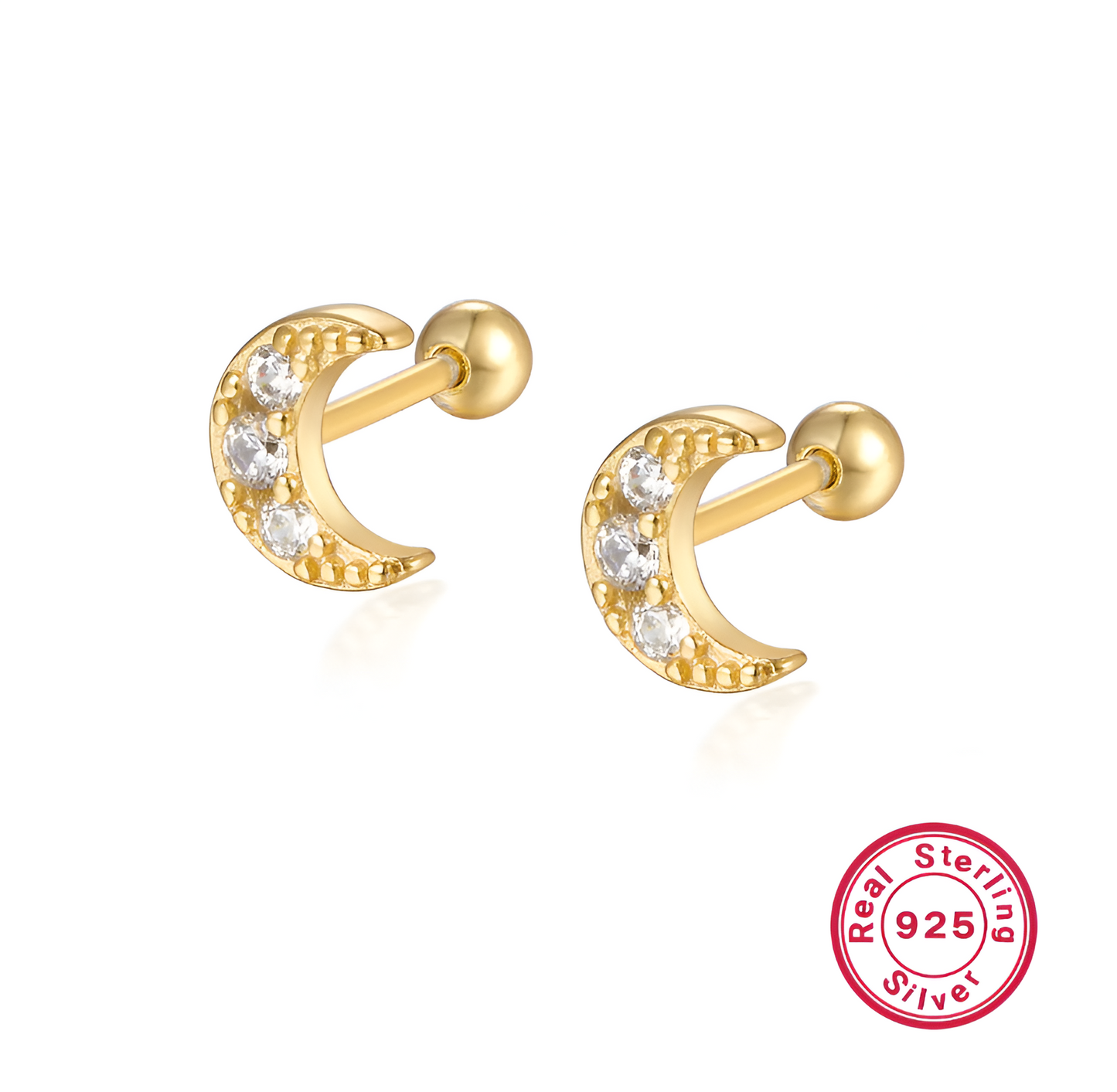 Aretes Media Luna - Plata 925 bañado en Oro de 18K