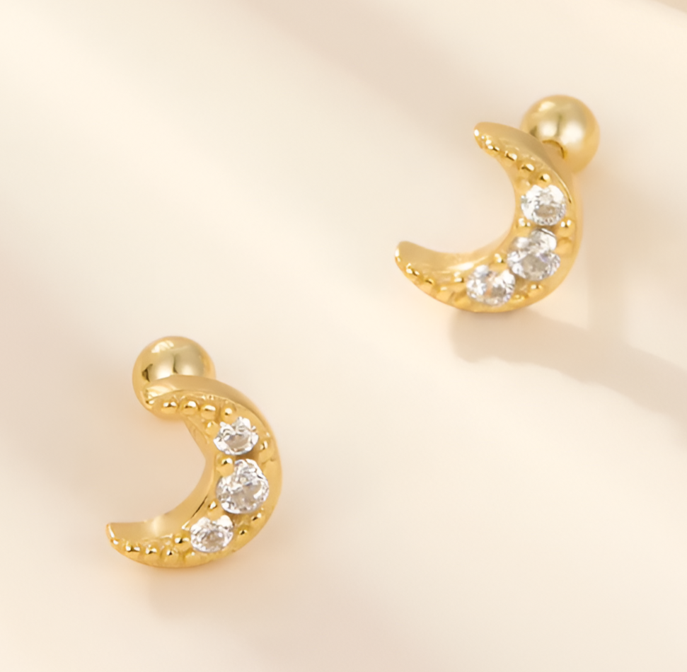 Aretes Media Luna - Plata 925 bañado en Oro de 18K
